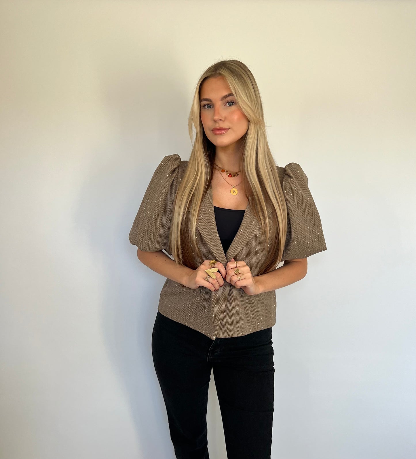 Cropped blazer Taupe Glitter